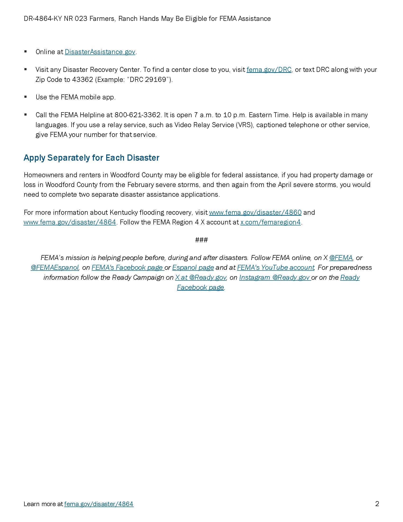flyer from FEMA with info on flooding assistance