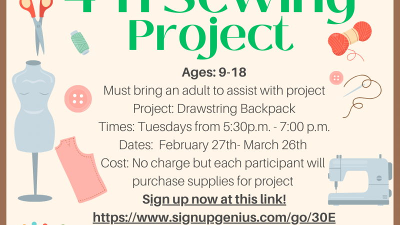 Flyer for 4-H Sewing Project with link 
