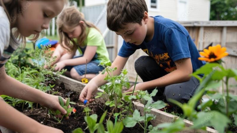 children planting flowers